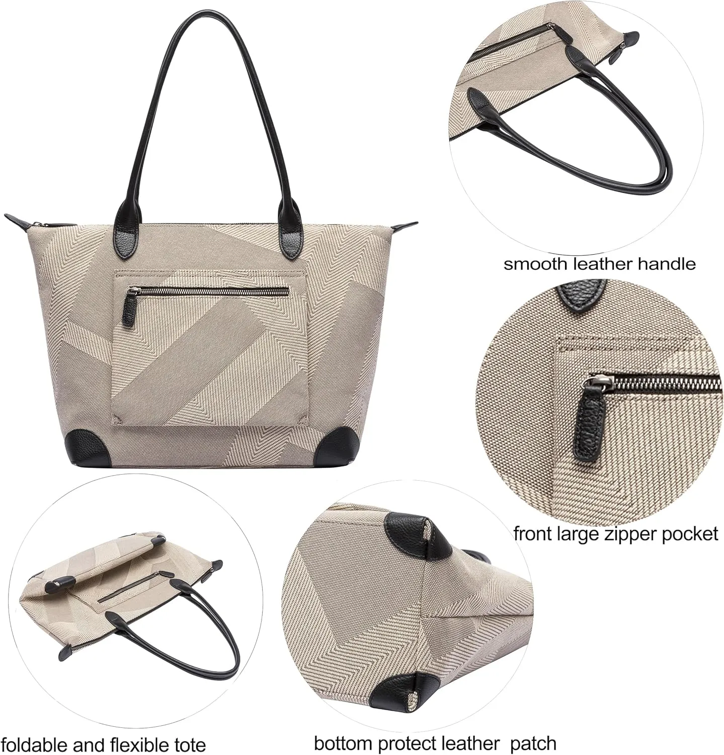 DORIS&JACKY Tote Bag For Women Large Lightweight Designer Leather Nylon Work Shoulder Bag And Foldable Travel Purse