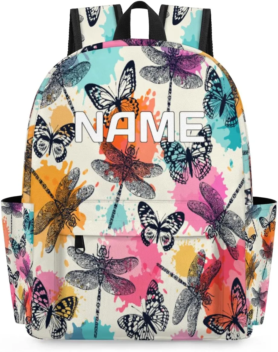 Dragonfly Animal Customized Kids Backpack for Boys Girls Rainbow Butterfly Personalized Preschool Toddler Backpack Kindergarten Nursery Bookbag Travel Children School Bag