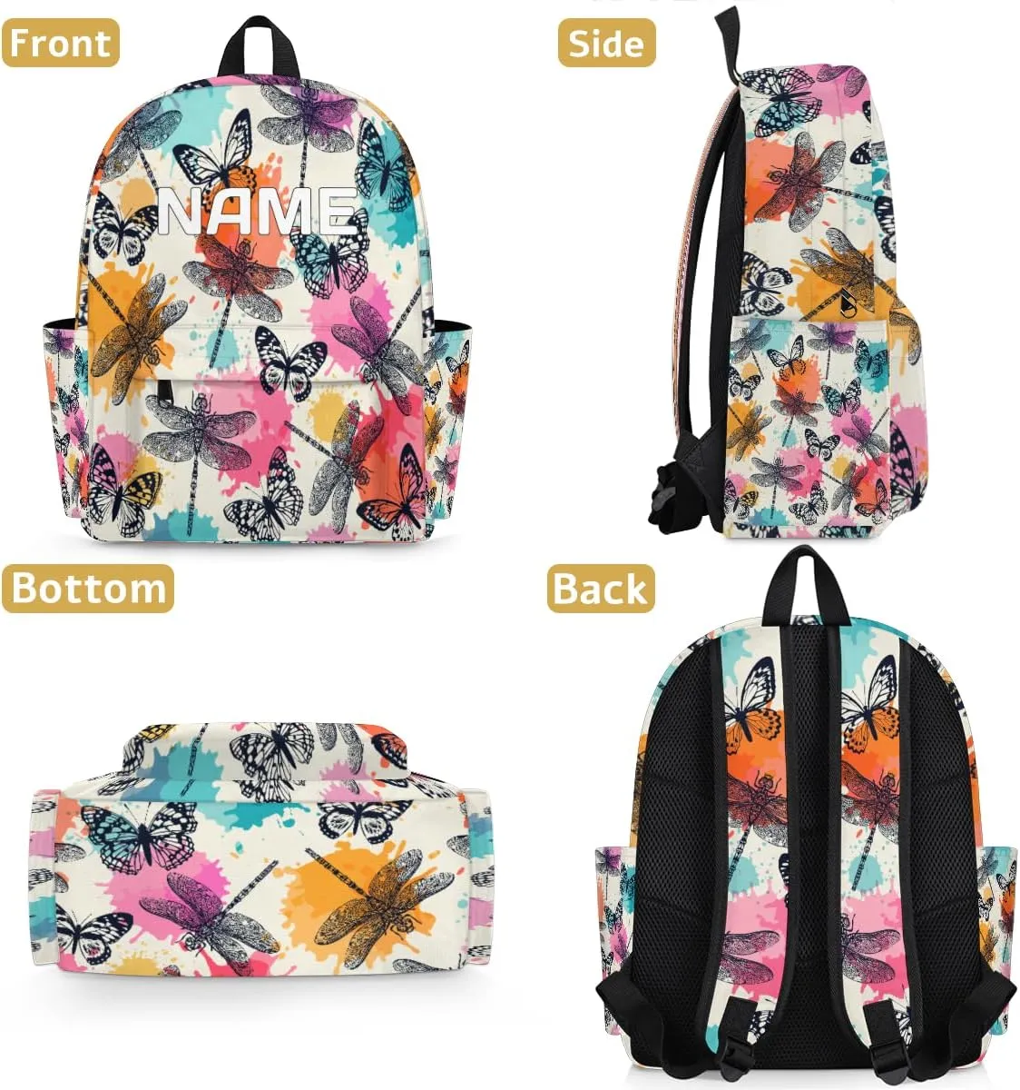 Dragonfly Animal Customized Kids Backpack for Boys Girls Rainbow Butterfly Personalized Preschool Toddler Backpack Kindergarten Nursery Bookbag Travel Children School Bag