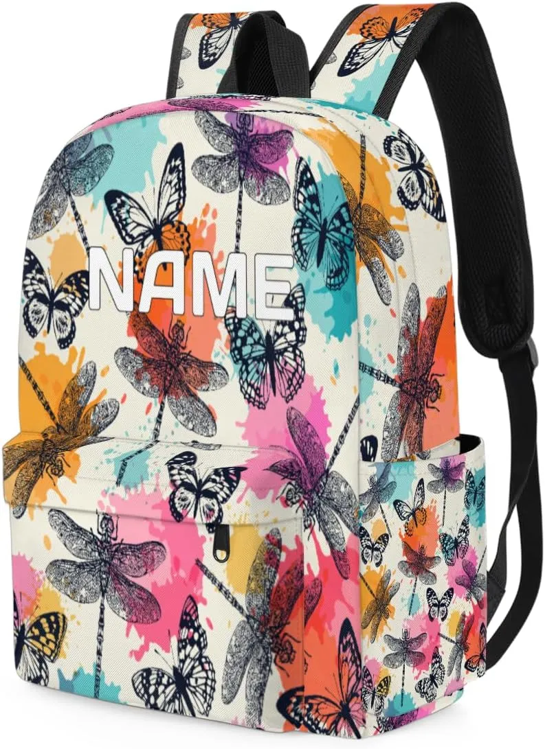 Dragonfly Animal Customized Kids Backpack for Boys Girls Rainbow Butterfly Personalized Preschool Toddler Backpack Kindergarten Nursery Bookbag Travel Children School Bag