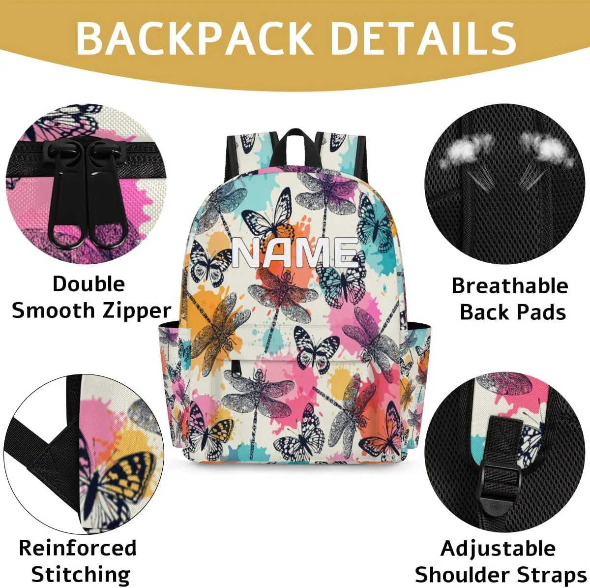 Dragonfly Animal Customized Kids Backpack for Boys Girls Rainbow Butterfly Personalized Preschool Toddler Backpack Kindergarten Nursery Bookbag Travel Children School Bag