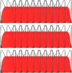 Drawstring Backpack, 30 Pcs Bulk Draw String Bags, Polyester Cinch Bag for Sport Gym, Red