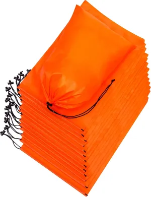 Drawstring Bag - Nylon Cinch and Ditty Stuff Pouch with Toggle (10 x 15-12 pack, Orange)