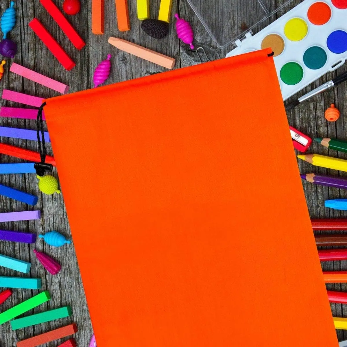 Drawstring Bag - Nylon Cinch and Ditty Stuff Pouch with Toggle (10 x 15-12 pack, Orange)