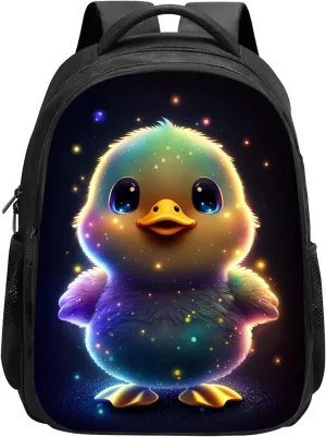 Duck Backpack for Kids, Cute Ducky Duck with Rainbow Starry Stars Boby School Backpack Bookbag, 16 Inch Kindergarten Elementary School Backpack for School & Travel, Colorful Kawaii Animal