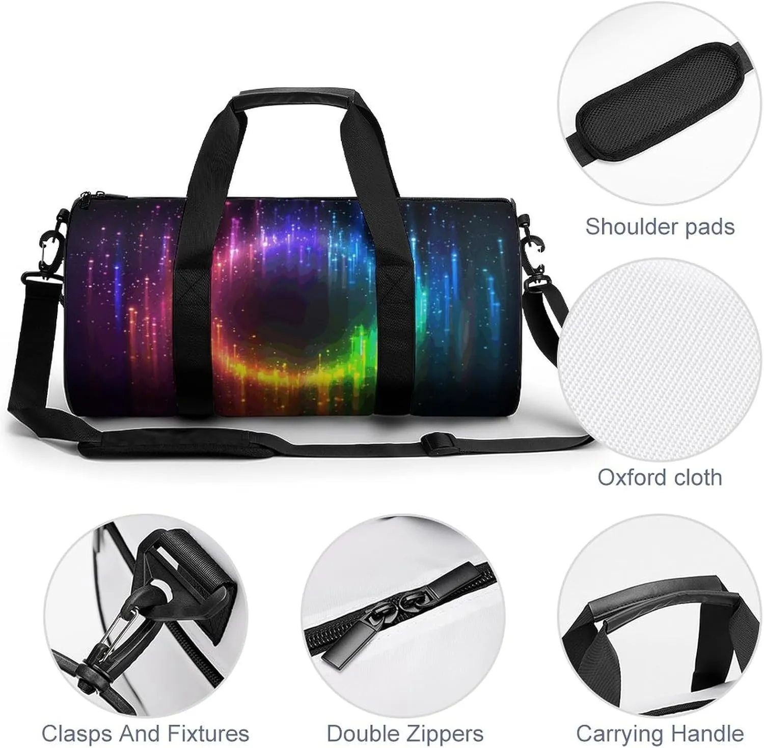 Duffel Bag for Men Women Gym Bag Rainbow Neon Travel Duffel Bag Waterproof Overnight Bag for Sports Workout