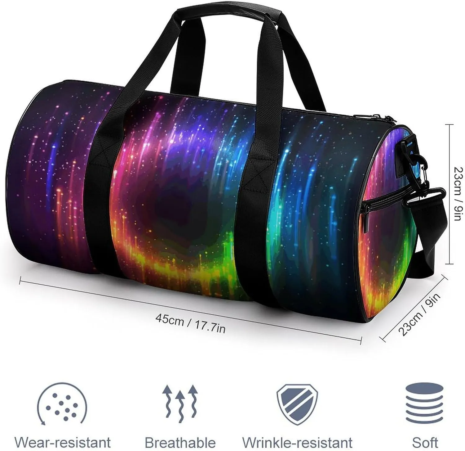 Duffel Bag for Men Women Gym Bag Rainbow Neon Travel Duffel Bag Waterproof Overnight Bag for Sports Workout