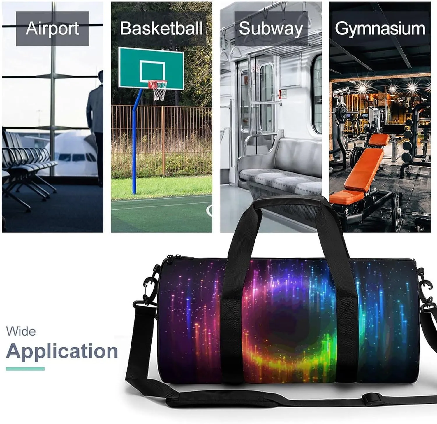 Duffel Bag for Men Women Gym Bag Rainbow Neon Travel Duffel Bag Waterproof Overnight Bag for Sports Workout