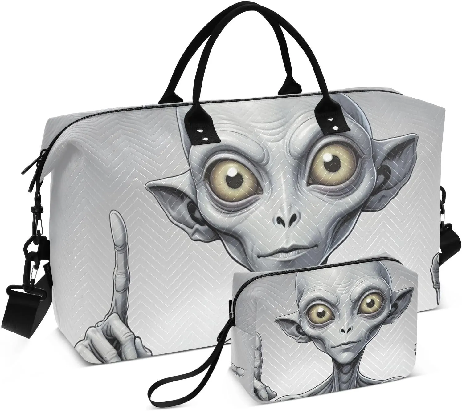 Duffel Bag Set for Travel Gym Sport, Weekender Bag Carry on Overnight Bags for Women Men-Grey Alien Print