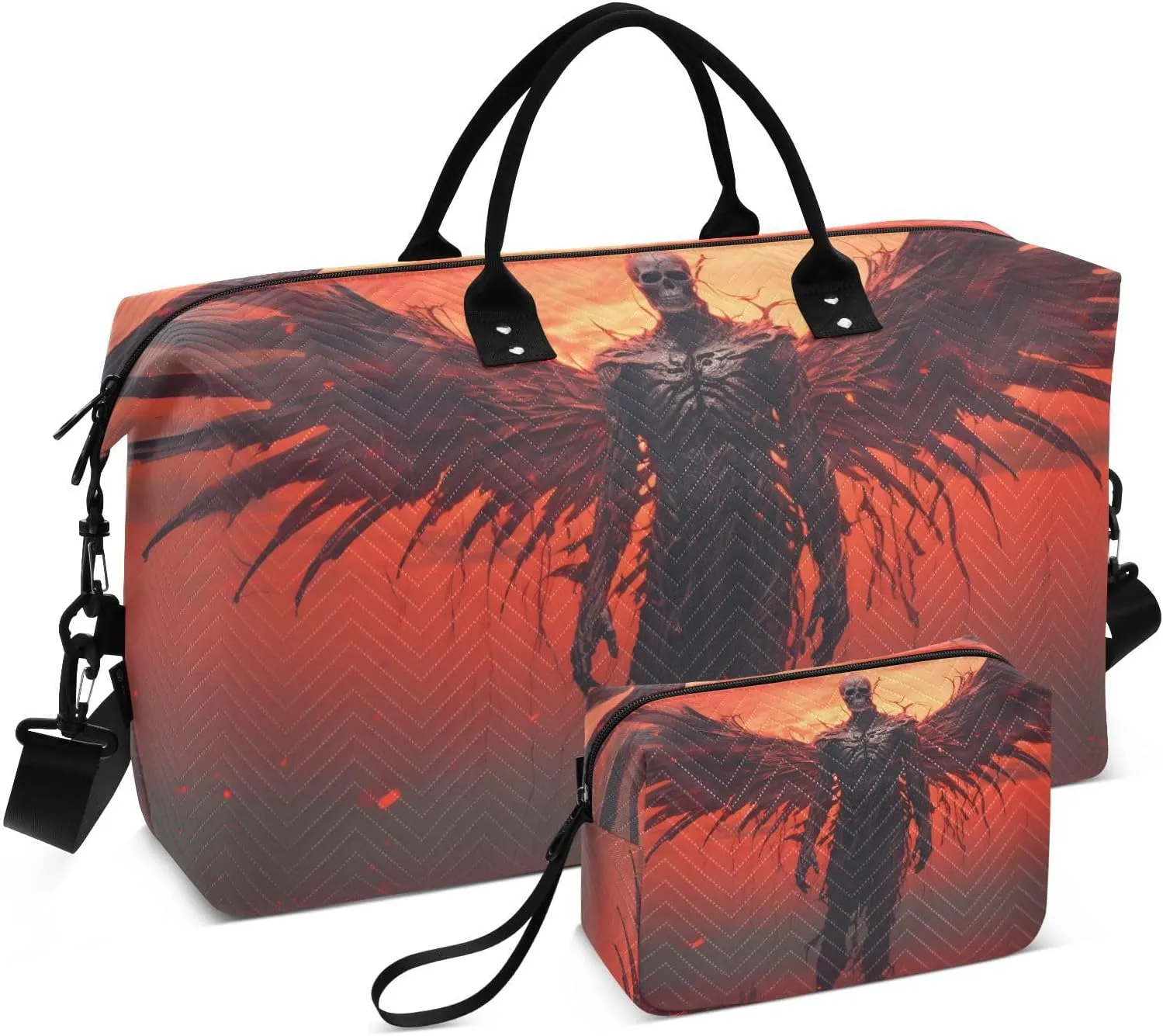 Duffel Bag Set for Travel Gym Sport, Weekender Bag Carry on Overnight Bags for Women Men-Skeleton Monster Print