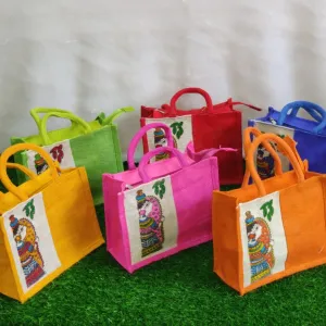 Durga Print Jute Bags set of 5