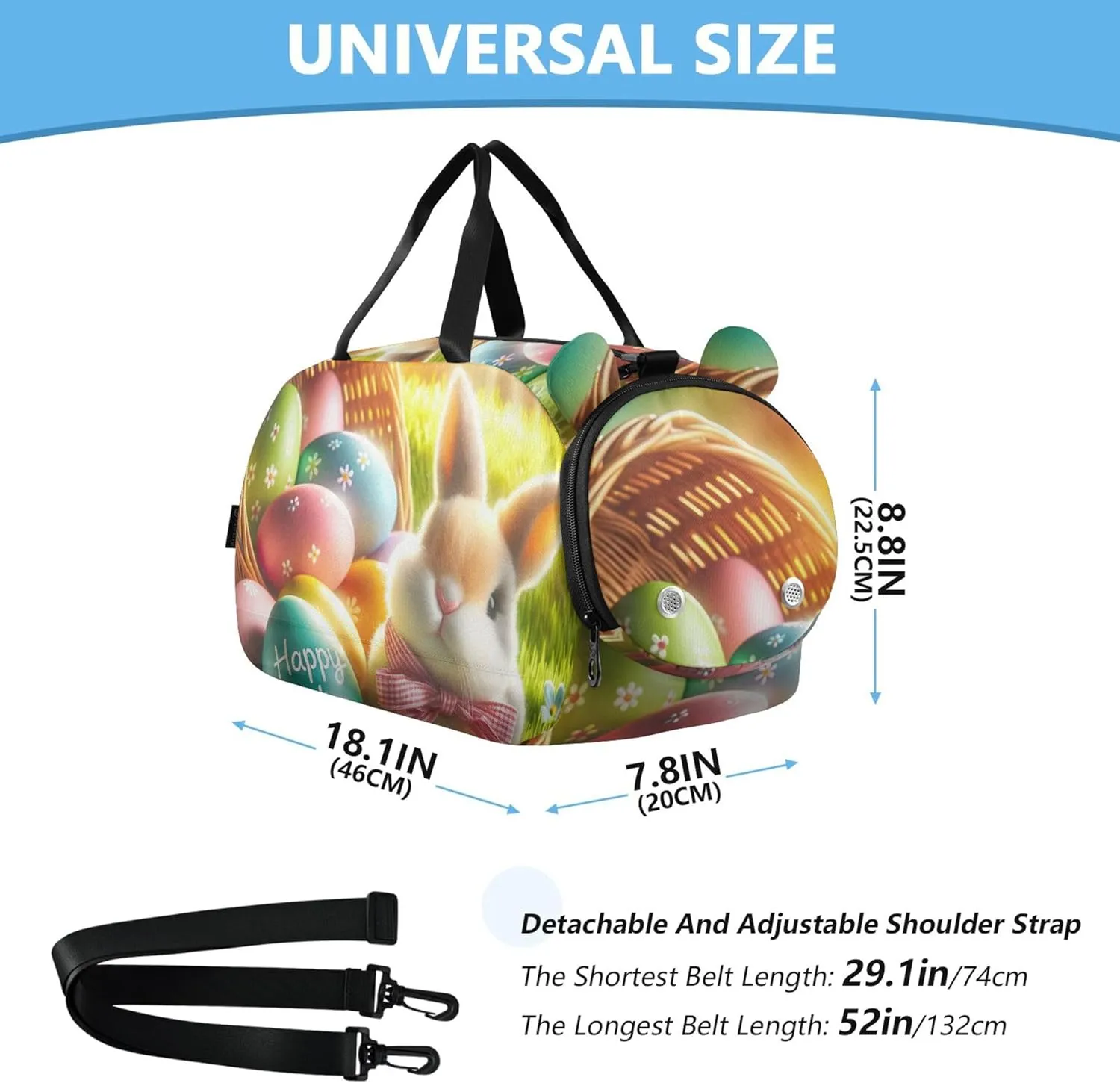 Easter Rabbit Basket Sunshine Carry on Duffel Bag for Boys Overnight Bags Toddler Girls Duffle Bags Travel Tote Sports Dance Bag