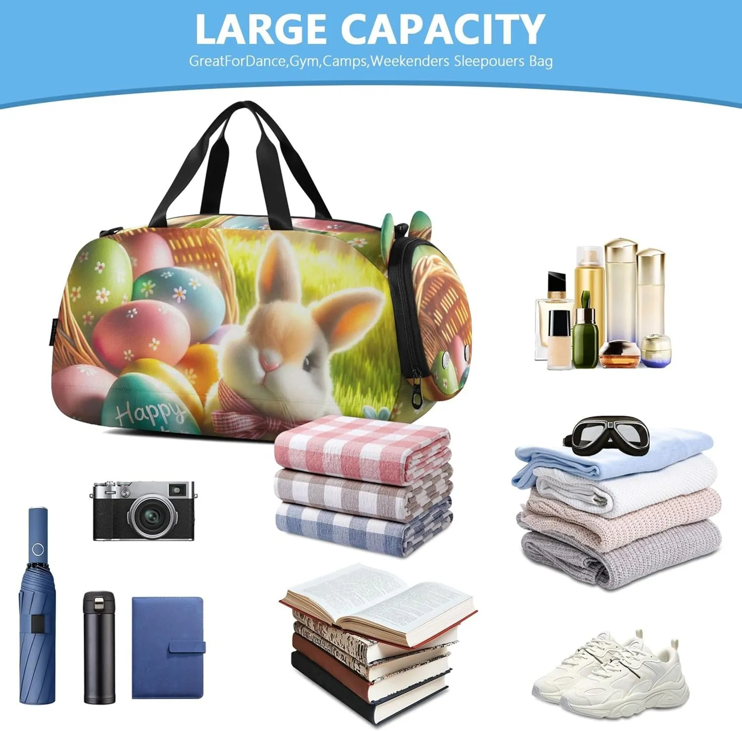 Easter Rabbit Basket Sunshine Carry on Duffel Bag for Boys Overnight Bags Toddler Girls Duffle Bags Travel Tote Sports Dance Bag