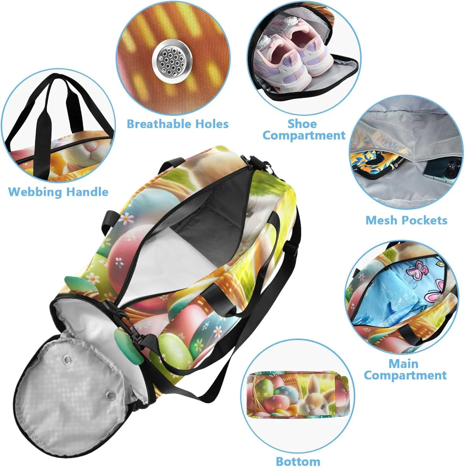 Easter Rabbit Basket Sunshine Carry on Duffel Bag for Boys Overnight Bags Toddler Girls Duffle Bags Travel Tote Sports Dance Bag