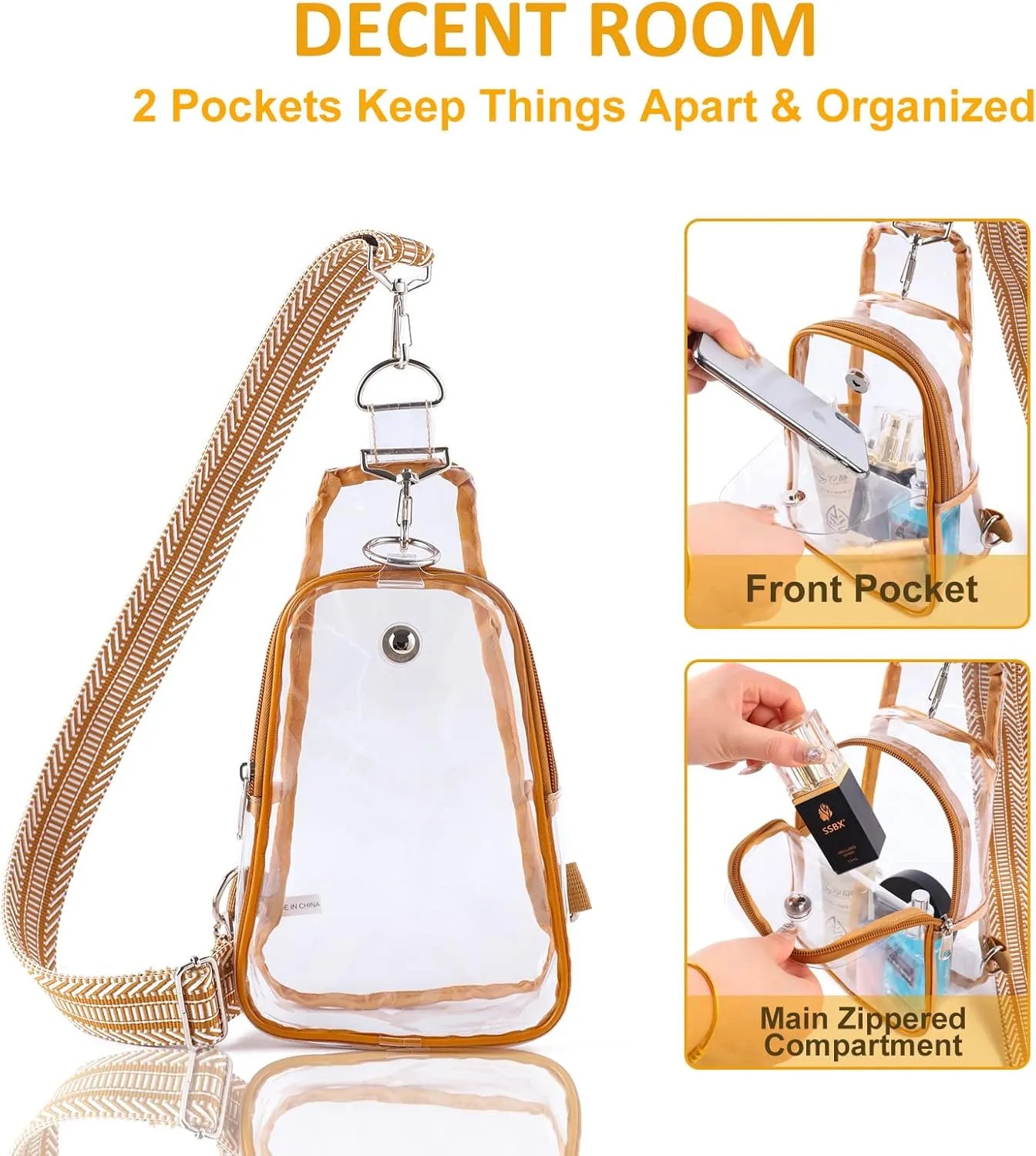 Edraco Clear Bag Stadium Approved, Clear Sling Bag with Embroidered Strap