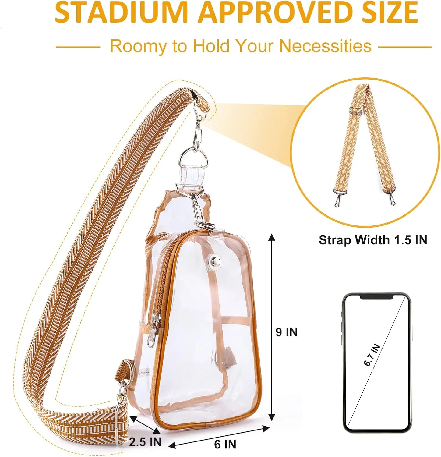 Edraco Clear Bag Stadium Approved, Clear Sling Bag with Embroidered Strap