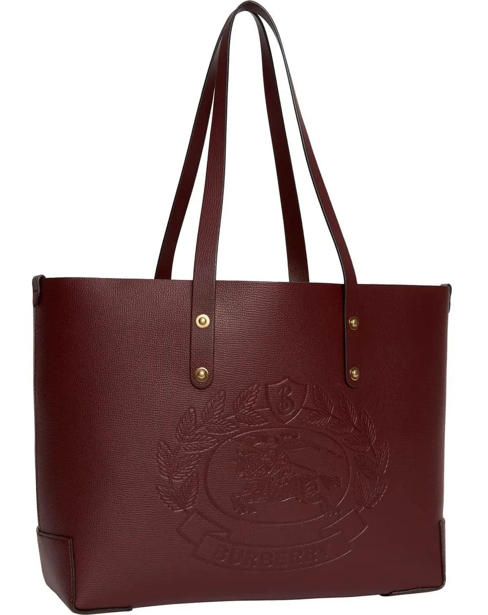 Embossed Crest Small Leather Tote, Burgundy