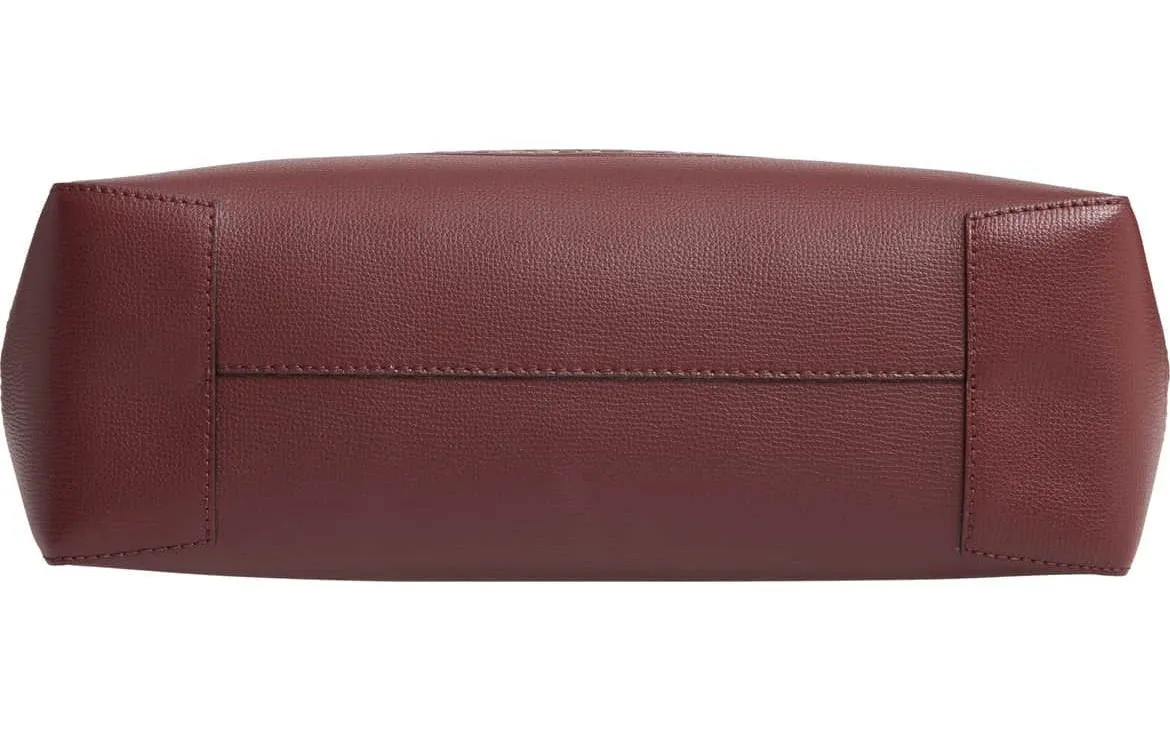 Embossed Crest Small Leather Tote, Burgundy