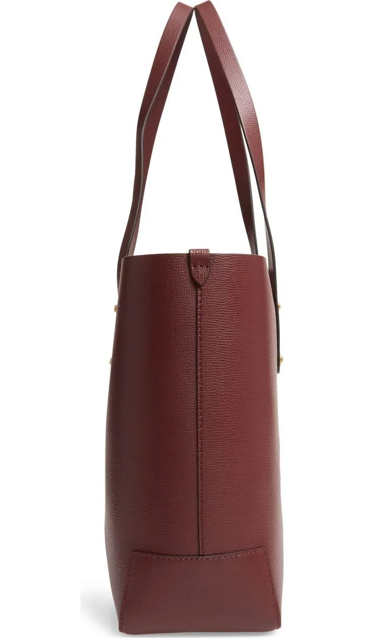 Embossed Crest Small Leather Tote, Burgundy