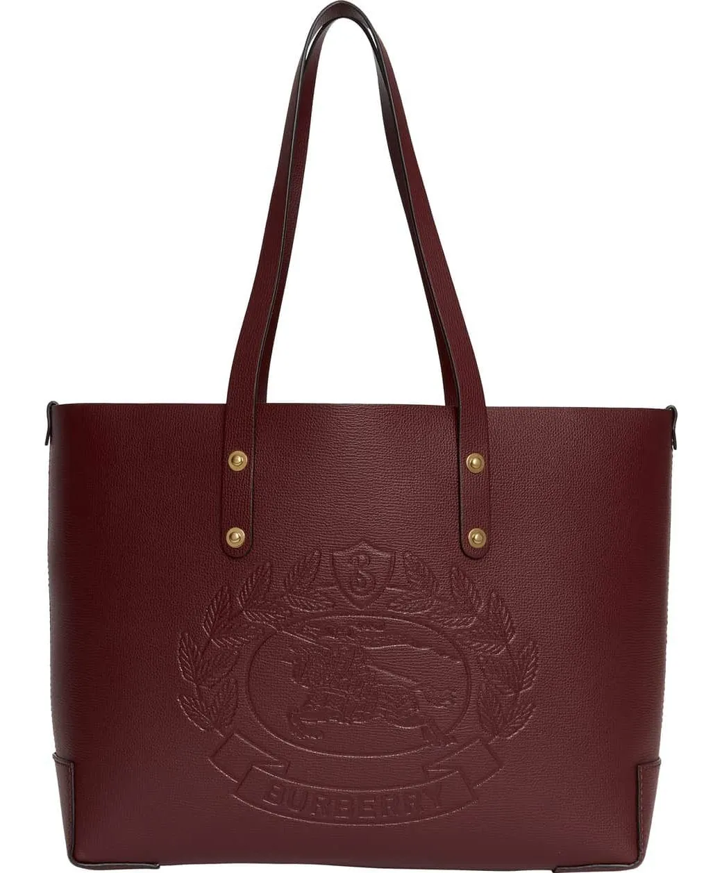 Embossed Crest Small Leather Tote, Burgundy