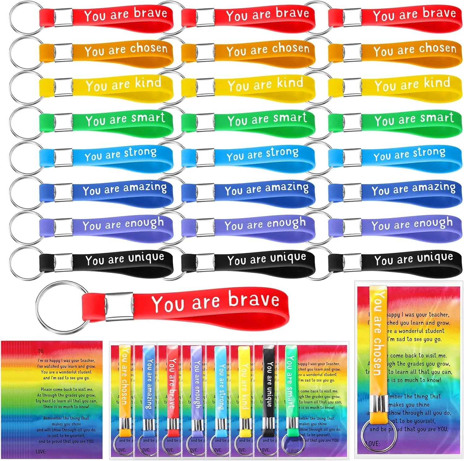 End of the Year Gifts for Students You Are Brave Inspirational Keychain with Motivational Cards Gift Bags