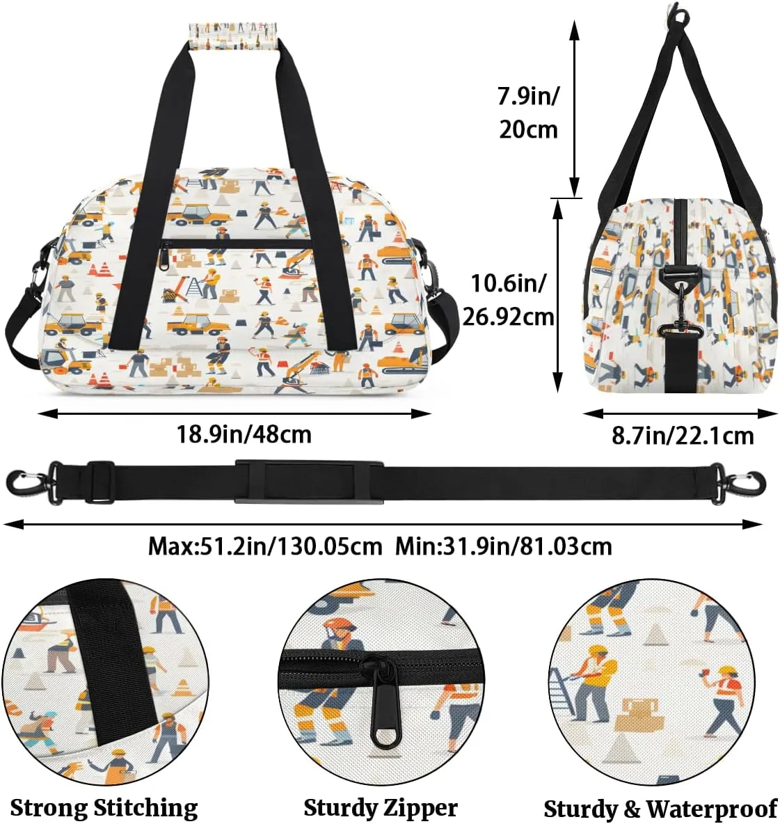 Excavator Graffiti Kids Overnighter Duffel Bags for Boys, Carry-On Size Sports Gym Bag with Front Zipper Pocket for School Practice or Overnight Travel Weekender Sleepover Tote Bag