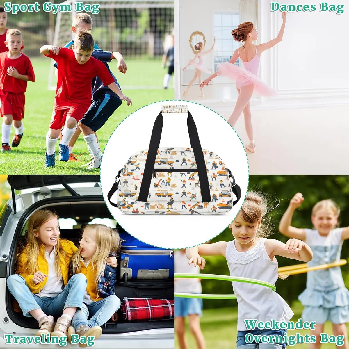 Excavator Graffiti Kids Overnighter Duffel Bags for Boys, Carry-On Size Sports Gym Bag with Front Zipper Pocket for School Practice or Overnight Travel Weekender Sleepover Tote Bag