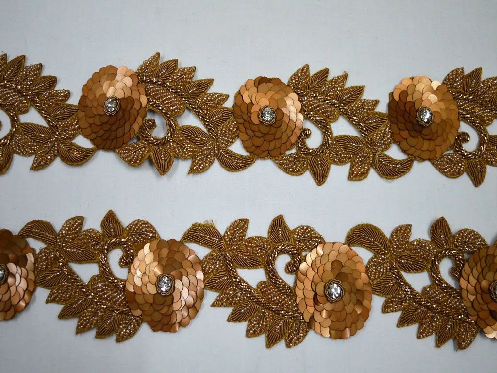 Exclusive Gold Trim By The Yard, Handmade Embroidered Floral Indian Beaded Lace Wedding Dress Tape Bridal Belt Sashes Decor Crafting Border