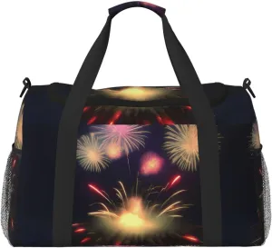 Explosion Fireworks 3D print Large Canvas Travel Duffel Bag Weekender Bags for Women Overnight Bag Carry On Tote Bag