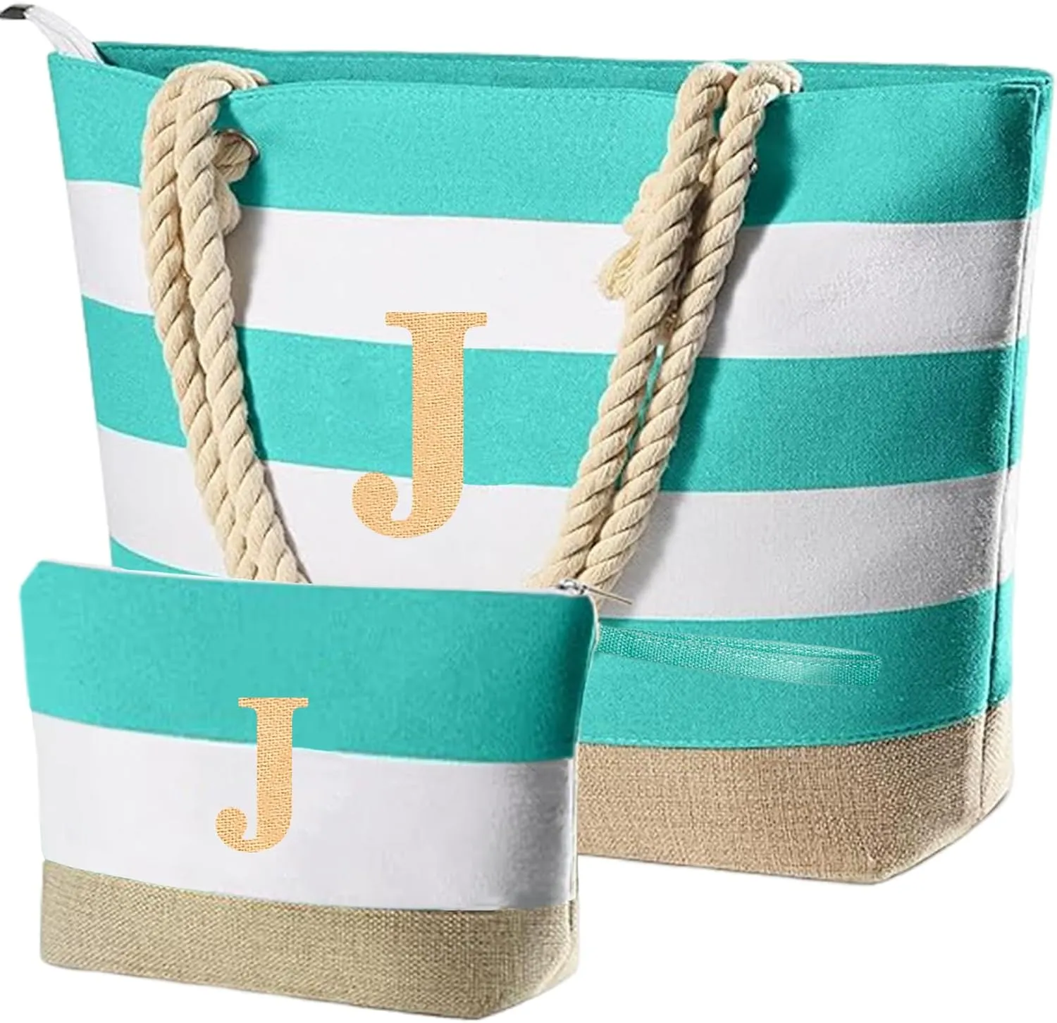 Extra Pool Beach Monogrammed Tote Bag with Zipper, Initial Birthday Travel Christmas Personalized Gifts for Women
