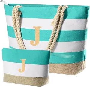 Extra Pool Beach Monogrammed Tote Bag with Zipper, Initial Birthday Travel Christmas Personalized Gifts for Women