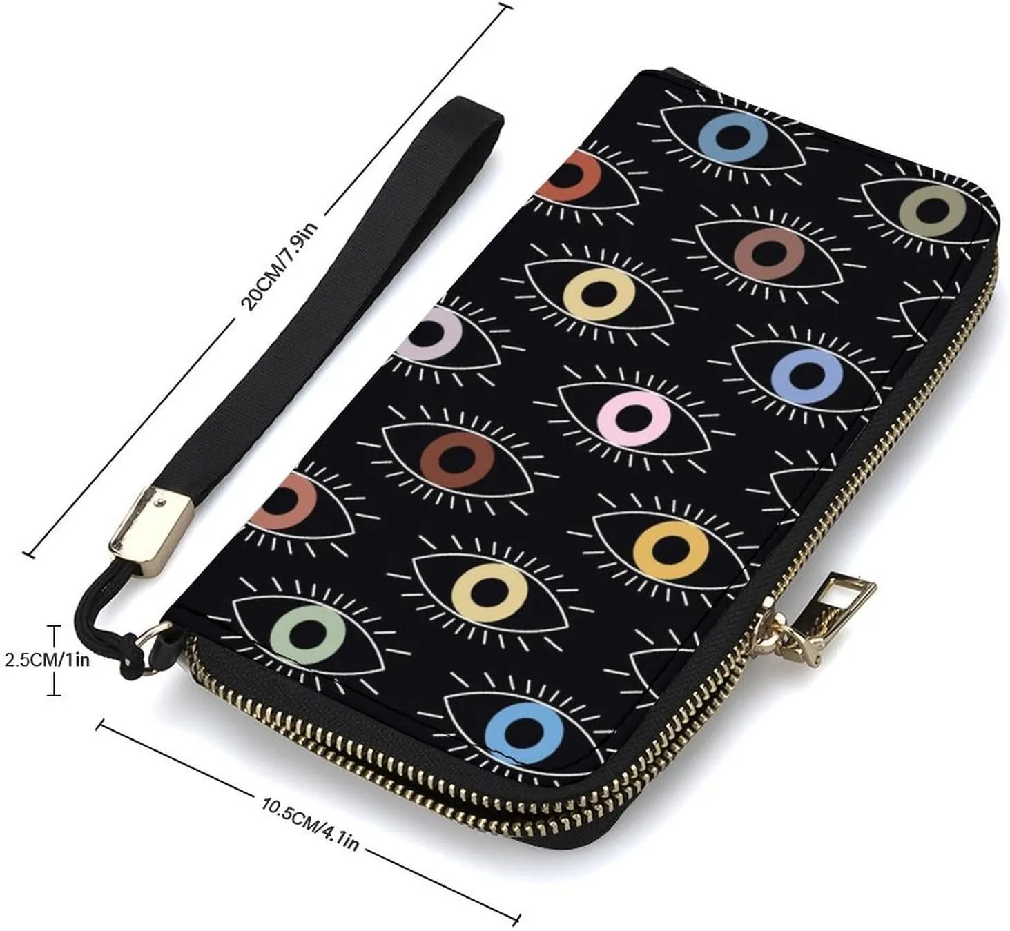 Eyes Women's Leather Long Large Capacity Wallet Clutch Wallet with Hand Strap