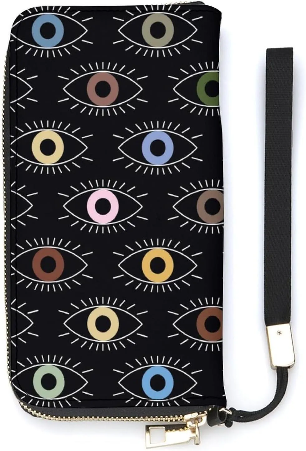 Eyes Women's Leather Long Large Capacity Wallet Clutch Wallet with Hand Strap