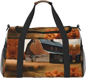 Fall Country Barn print Personal Item Bag Carry on Bag Underseat Travel Duffel Bags Gym Carry On Sports Bags