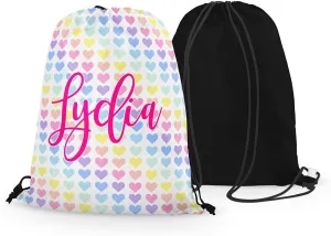 FAN STAR Rainbow Hearts Drawstring Bag