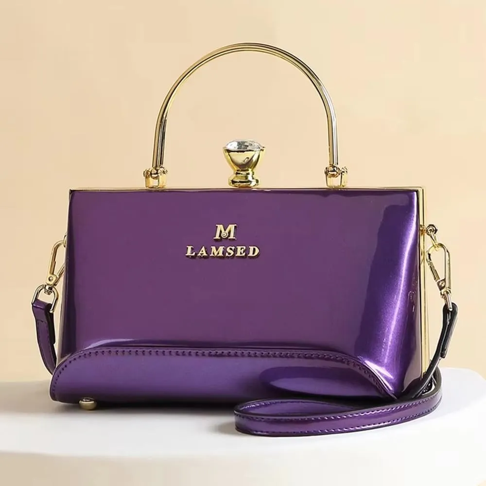 Fashion Diamonds Women's Top Handle Satchel Handbags Leather Evening Bag Purses Small Hard Shoulder Crossbody Bags