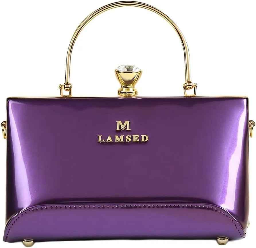 Fashion Diamonds Women's Top Handle Satchel Handbags Leather Evening Bag Purses Small Hard Shoulder Crossbody Bags