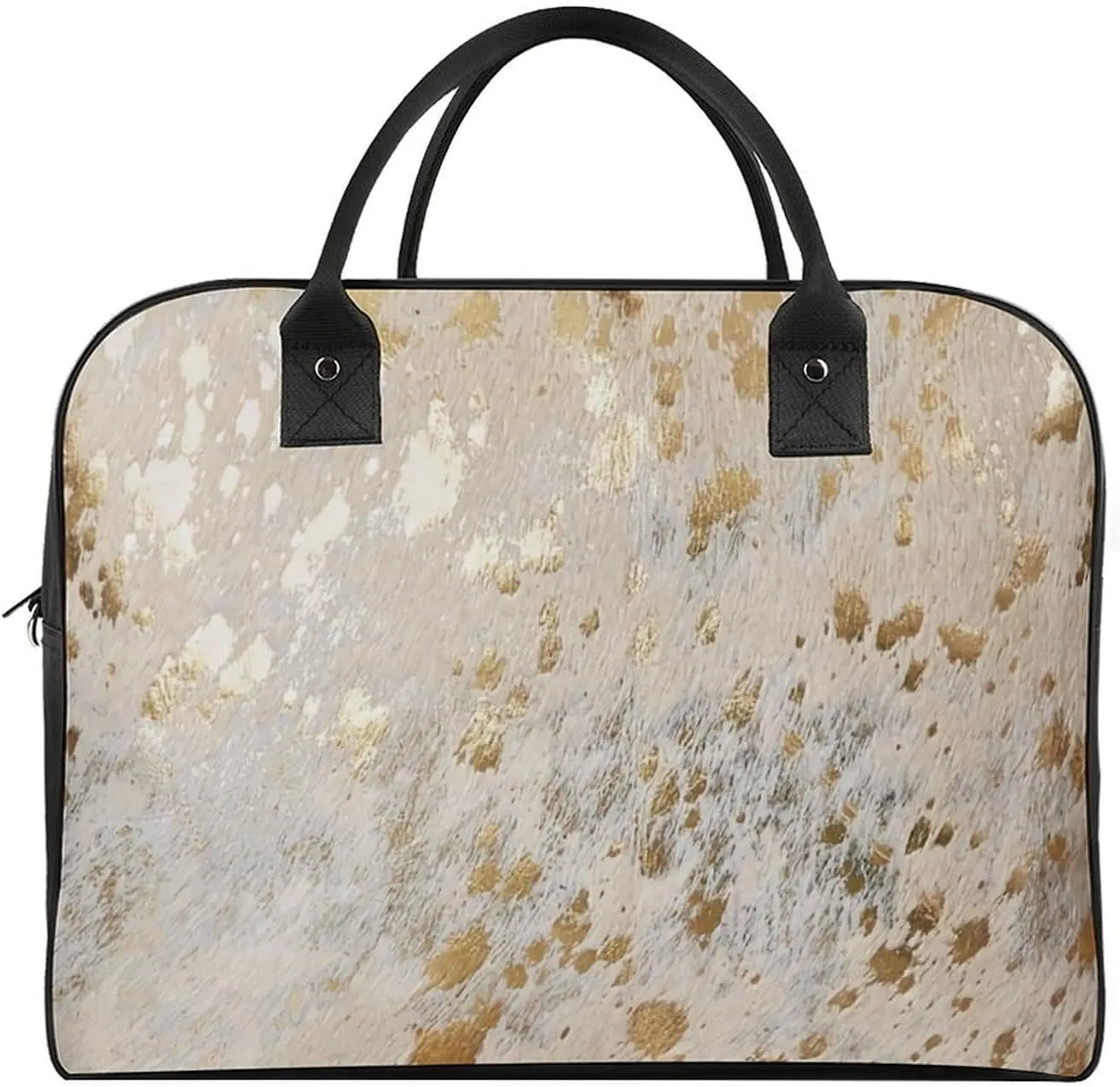 Faux Gold Paint Splatter on Black & White Stripes Travel Handbag with A Large Capacity Design That Can Be Reused