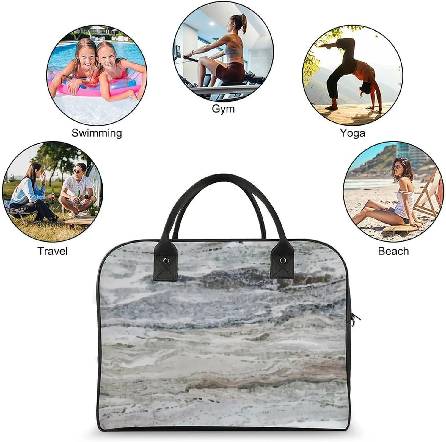 Faux Gold Paint Splatter on Black & White Stripes Travel Handbag with A Large Capacity Design That Can Be Reused