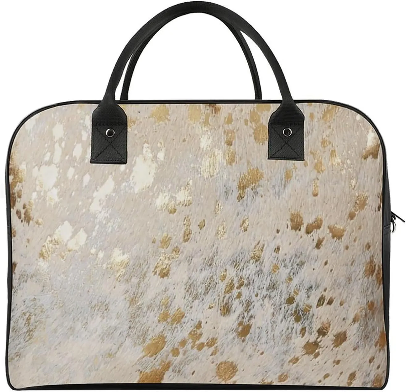 Faux Gold Paint Splatter on Black & White Stripes Travel Handbag with A Large Capacity Design That Can Be Reused