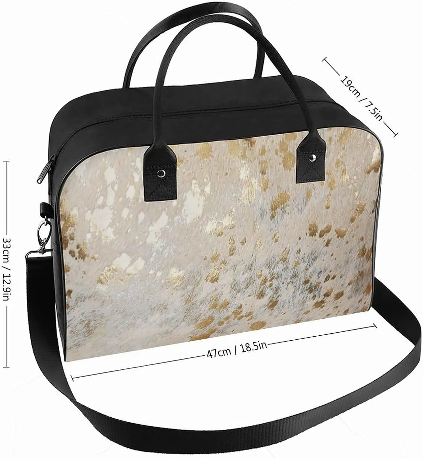 Faux Gold Paint Splatter on Black & White Stripes Travel Handbag with A Large Capacity Design That Can Be Reused