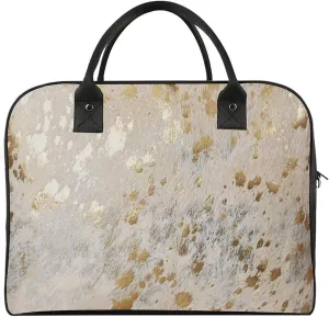 Faux Gold Paint Splatter on Black & White Stripes Travel Handbag with A Large Capacity Design That Can Be Reused