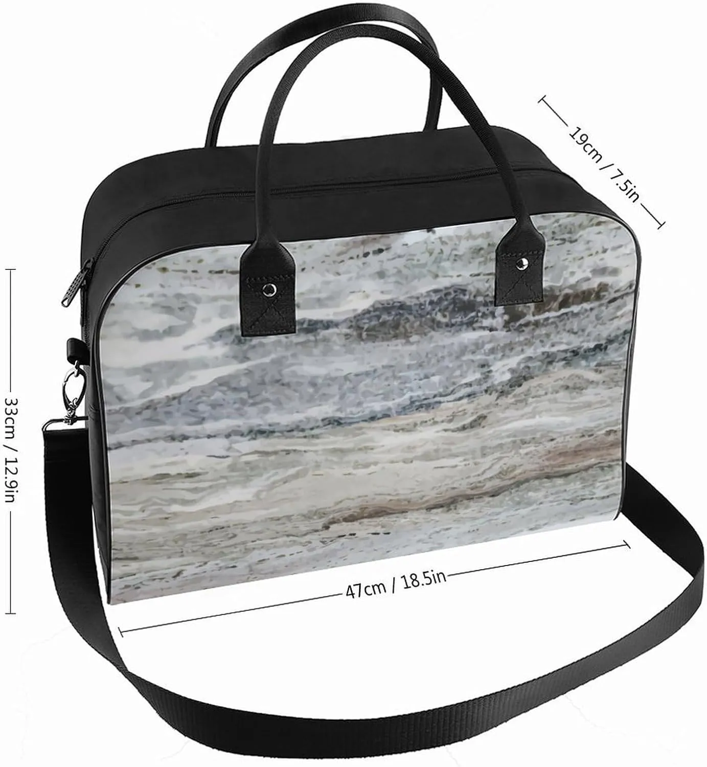 Faux Gold Paint Splatter on Black & White Stripes Travel Handbag with A Large Capacity Design That Can Be Reused
