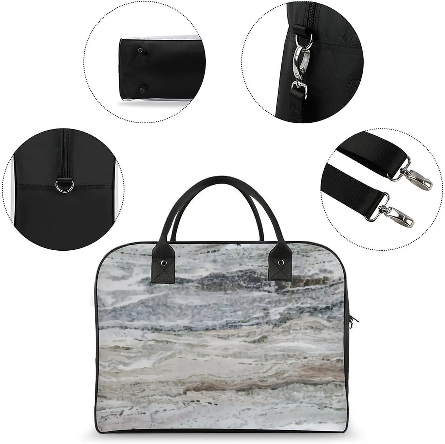 Faux Gold Paint Splatter on Black & White Stripes Travel Handbag with A Large Capacity Design That Can Be Reused