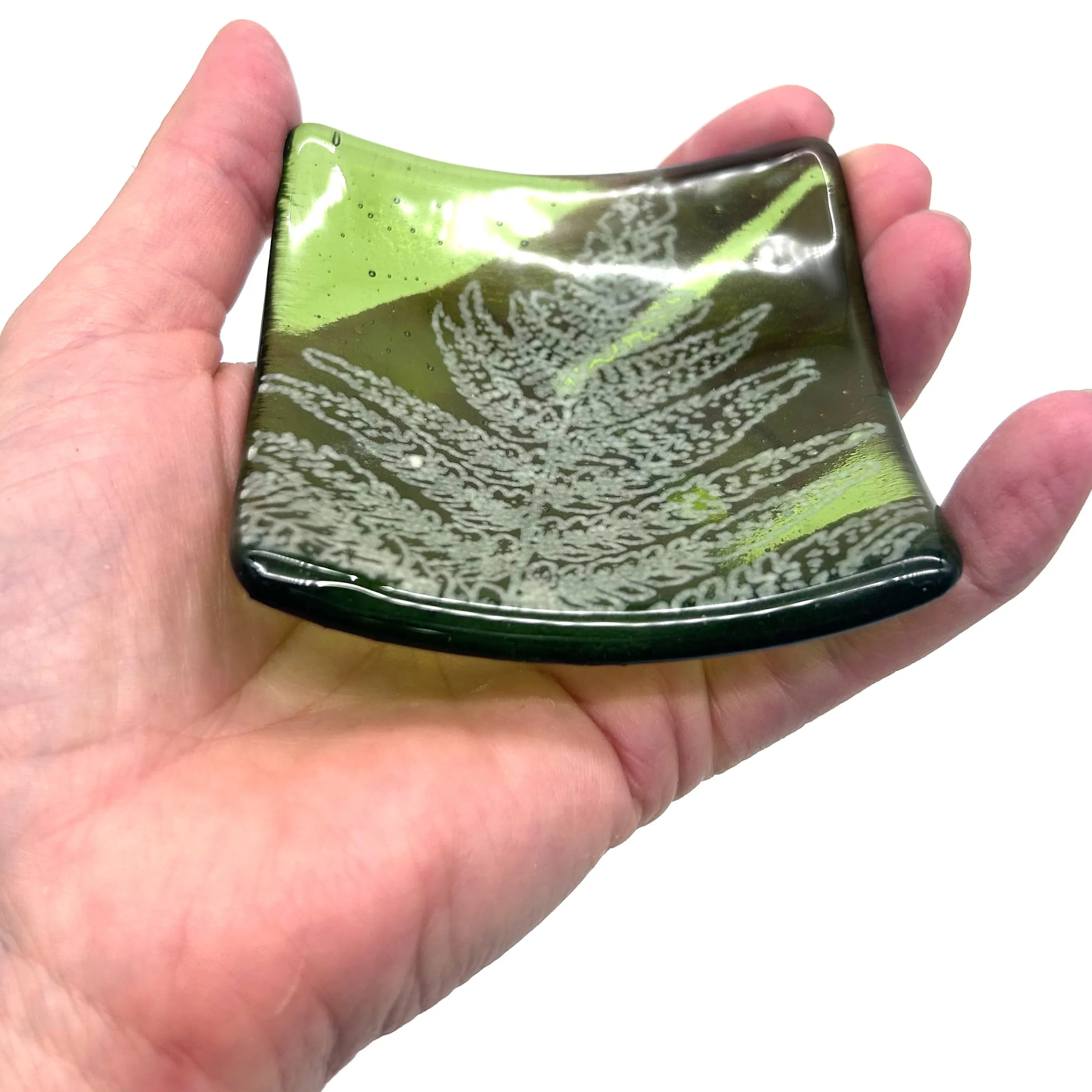 Fern Leaves Handmade 2.75" Fused Glass Small Dish
