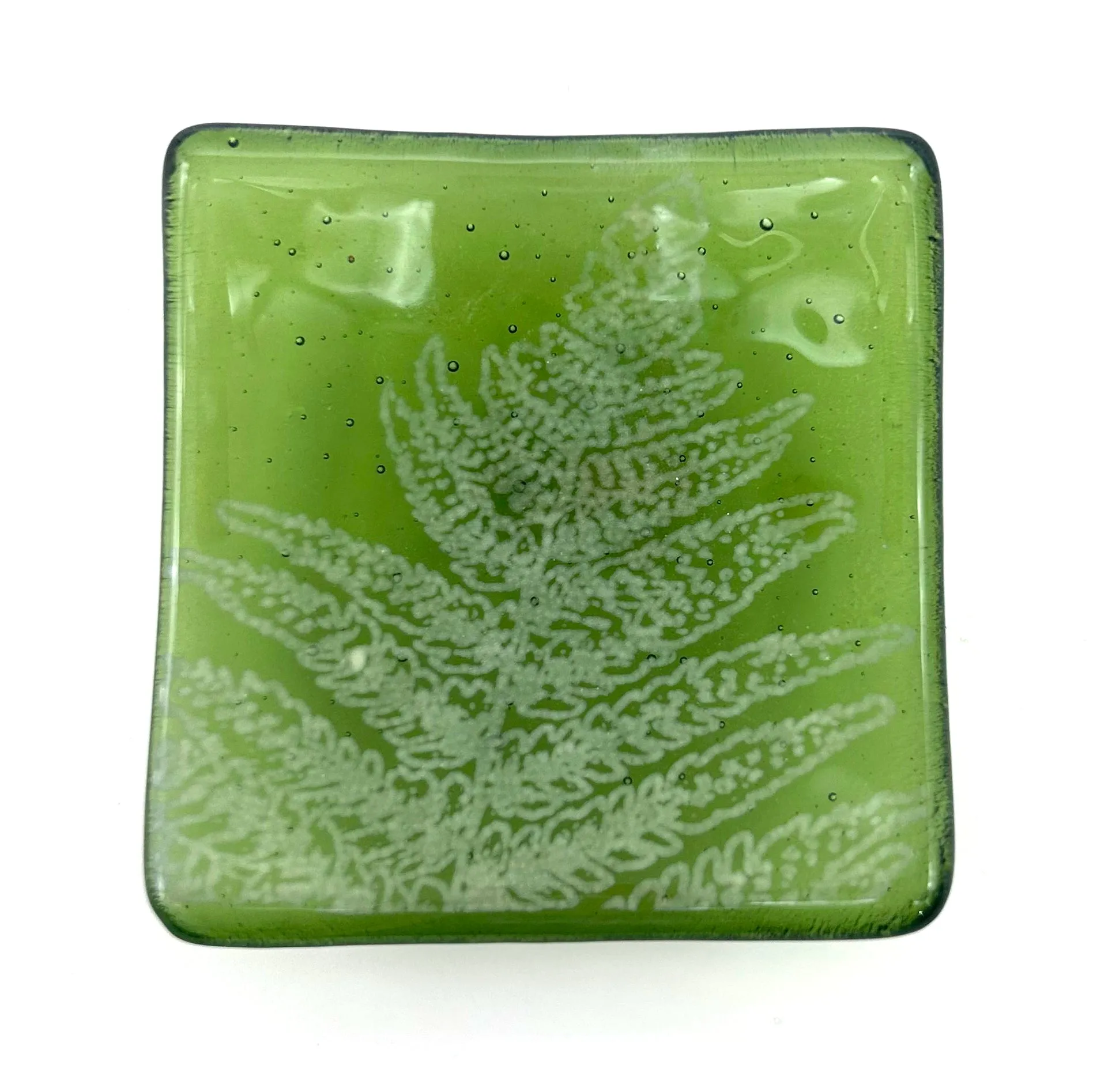 Fern Leaves Handmade 2.75" Fused Glass Small Dish