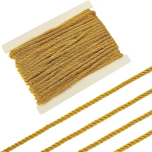 FINGERINSPIRE 21.87 Yards 8mm Twisted Cord Rope Trim 3-Ply Polyester Twisted Cord Gold Decorative Rope Twisted Cord Thread String Cord for Home Decoration Upholstery Curtain Tieback Crafts Making