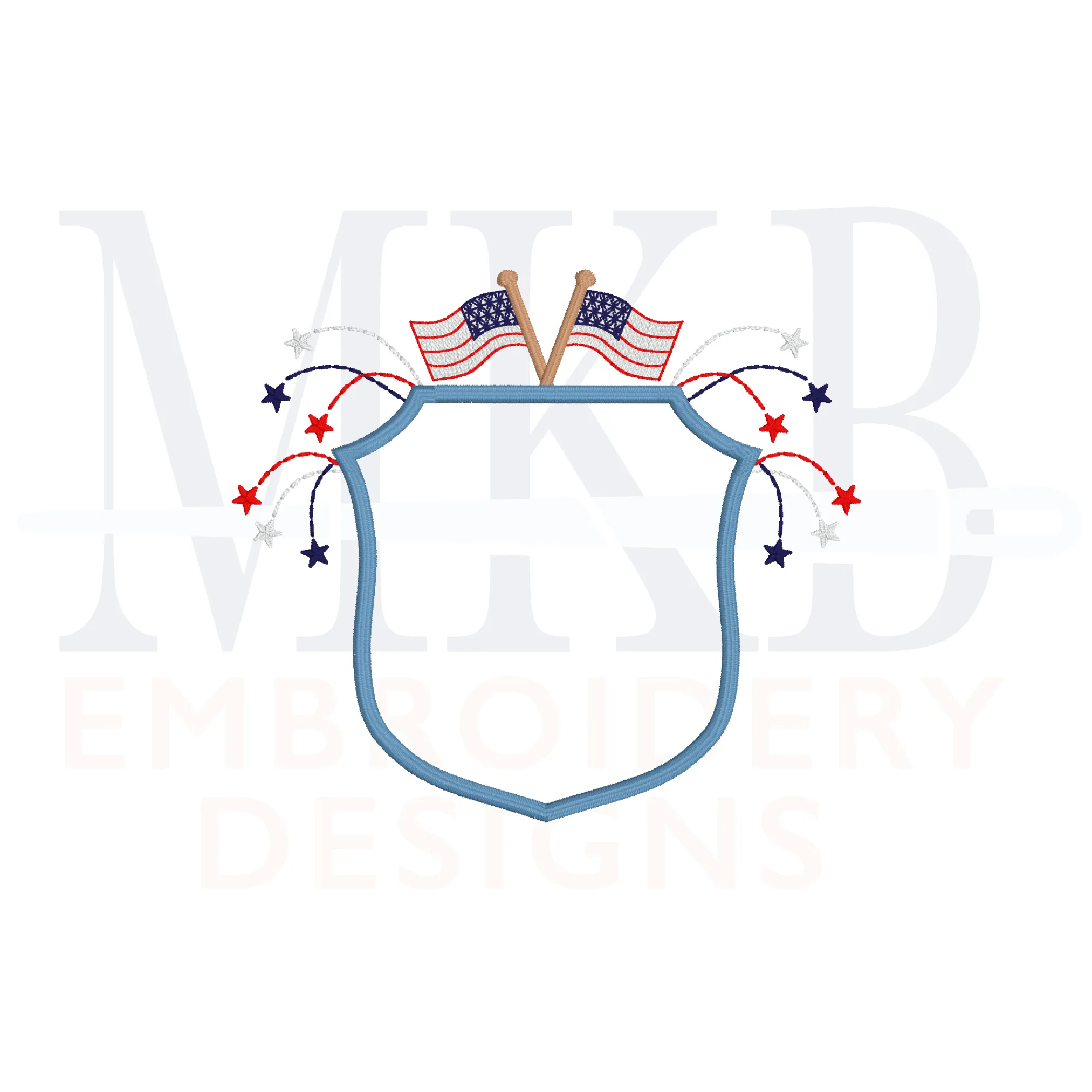 Fireworks American Flag Crest Machine Embroidery Design, Satin Stitch