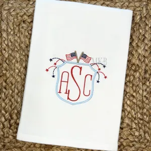Fireworks American Flag Crest Machine Embroidery Design, Satin Stitch