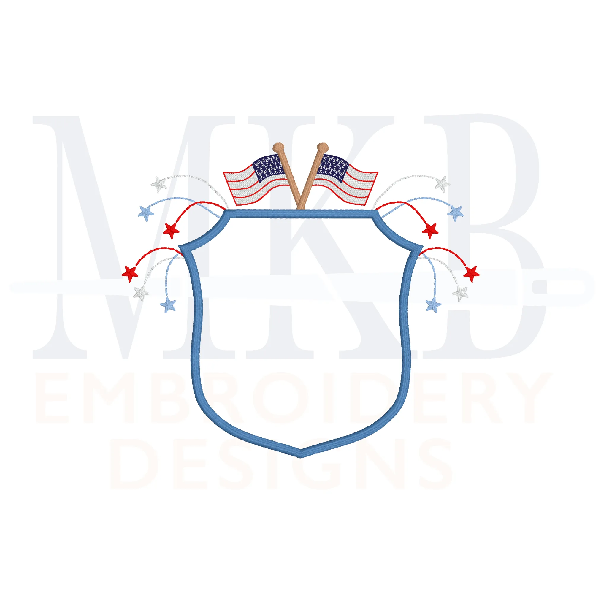 Fireworks American Flag Crest Machine Embroidery Design, Satin Stitch